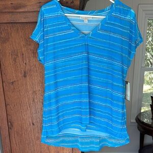 NWT Dana Buchman Vibrant Blue Striped 2 layer Blouse